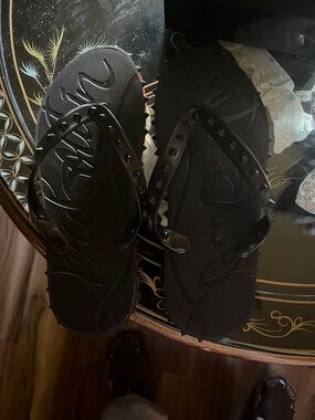 SL Fashions Black Studded Flip Flop Sandals